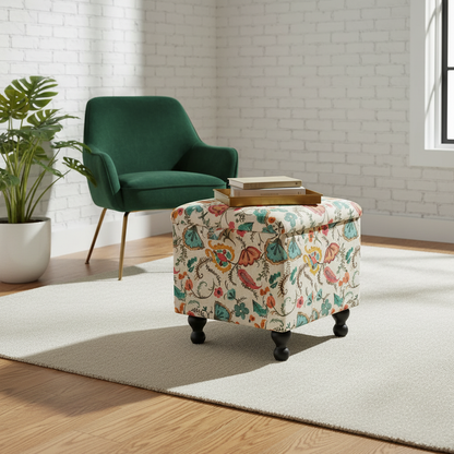 Functional and artistic footstool with robust wooden legs for daily use