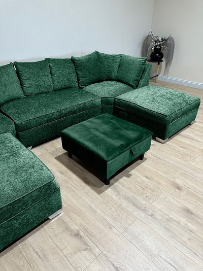 Green Chesterfield Square Plain Ottoman Storage | Green Velvet Ottoman Footstool