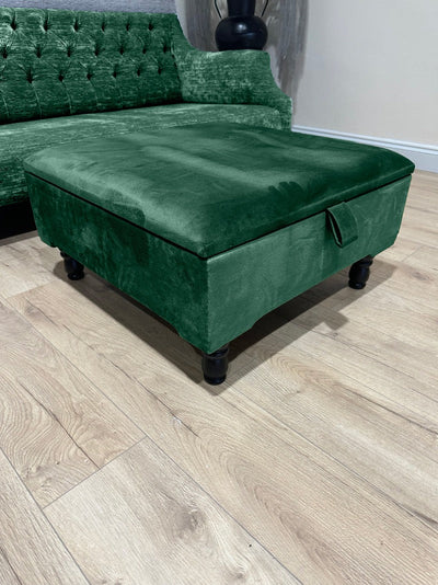 Green Chesterfield Square Plain Ottoman Storage | Green Velvet Ottoman Footstool