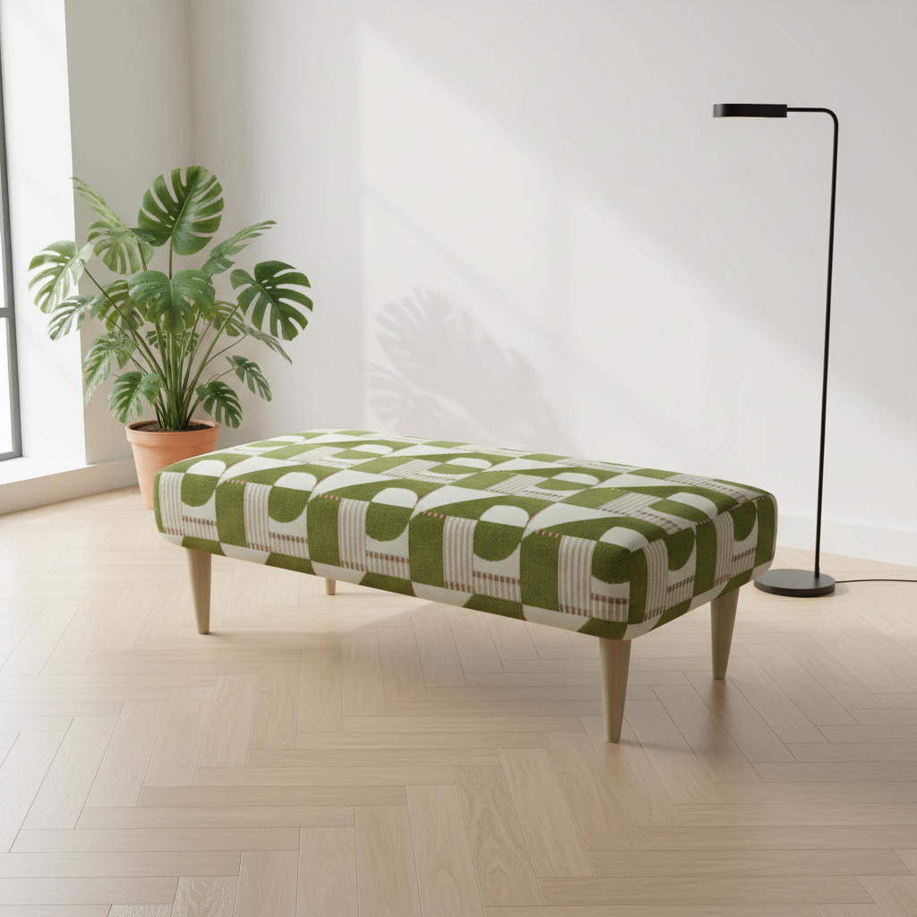 Solid Base Fabric Footstool – UK Made Designer Bench for Living Room & Lounge