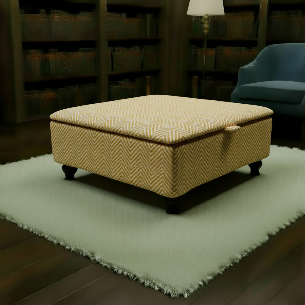 Bespoke Upholstered Square Bench – Multi-Toned Designer Pattern, Deep Storage & Handcrafted UK Quality