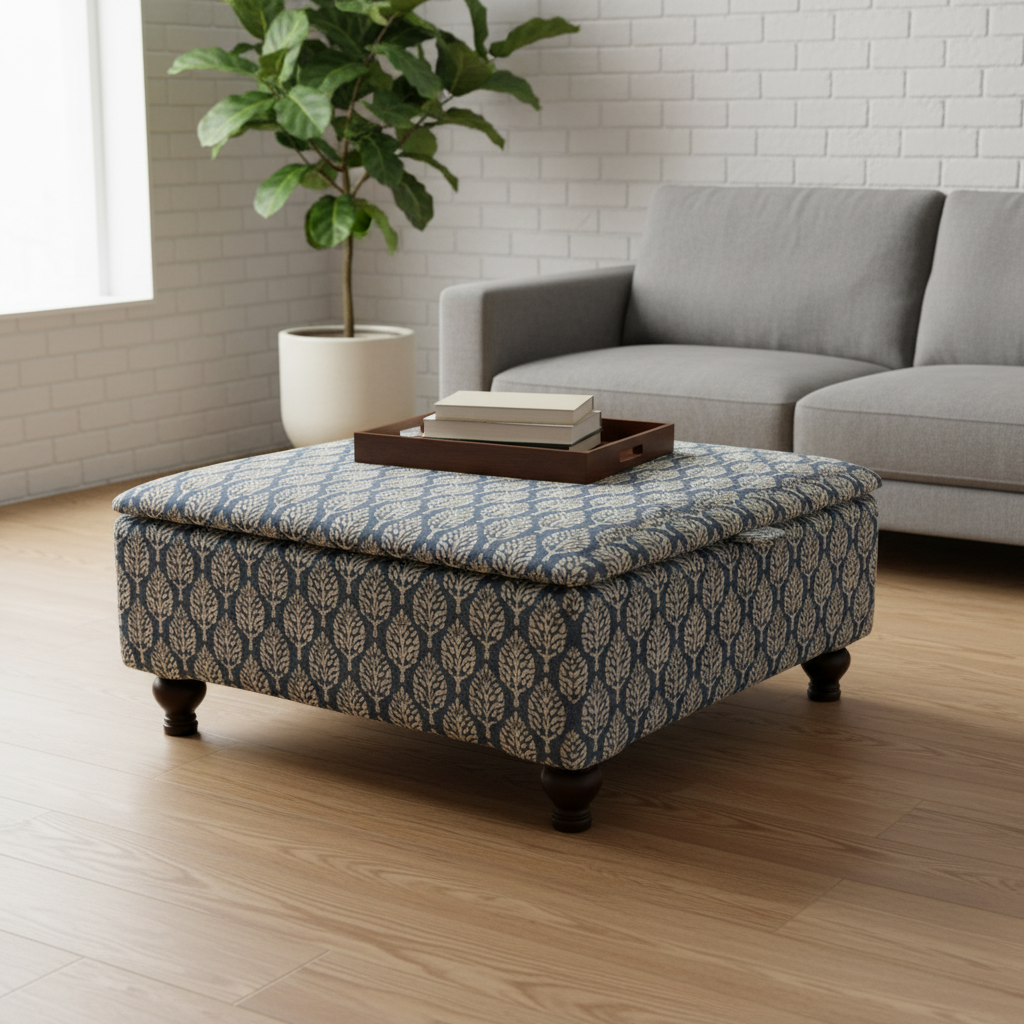 Family Room Board Game Table – Large Storage Ottoman & Soft Edge Bench