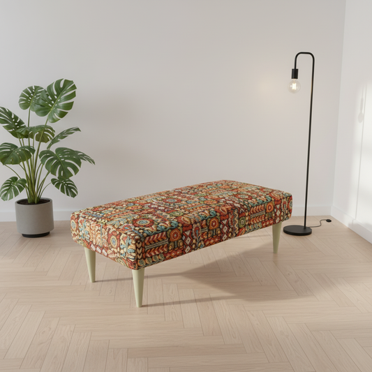 Handcrafted UK bench with solid wooden legs and seamless top