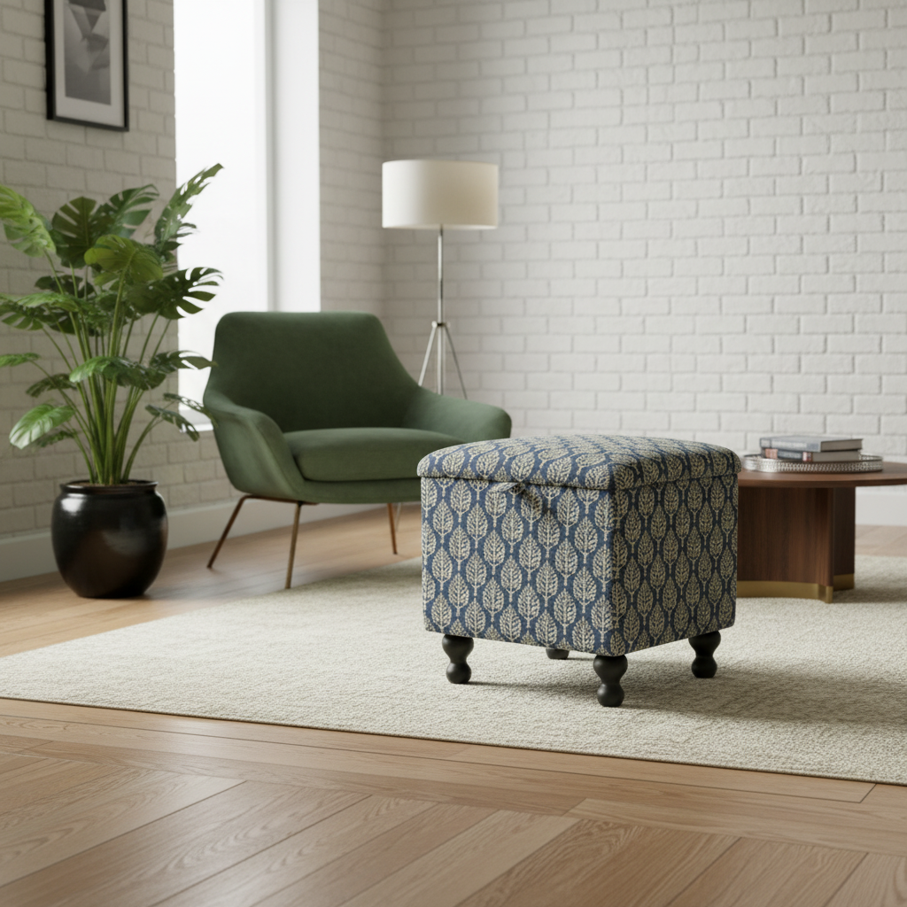 Handcrafted UK fabric footstool with vibrant multi-toned design