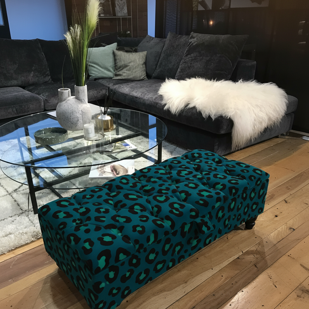 Handcrafted UK rectangular buttoned footstool coffee table
