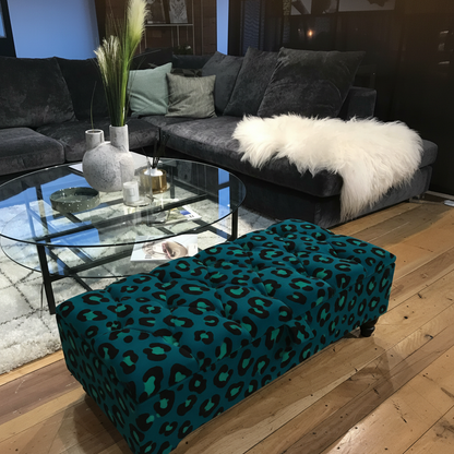 Handcrafted UK rectangular buttoned footstool coffee table
