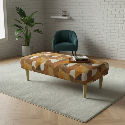 Handcrafted UK solid wood bench with multi-toned designer pattern