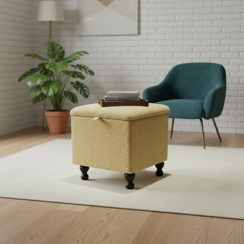 Handcrafted UK square ottoman with contemporary style statement fabric design