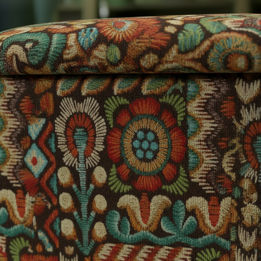 Handcrafted UK storage footstool with contemporary artistic pattern