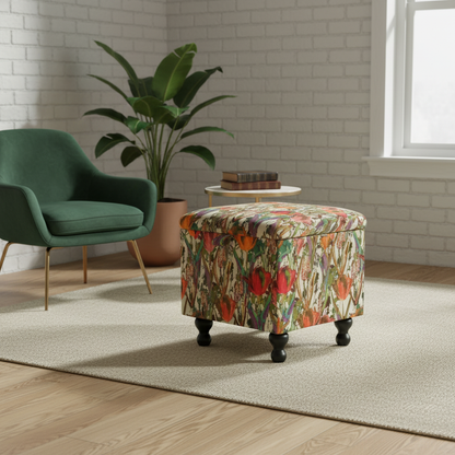 Handcrafted UK storage ottoman doubling as an extra seat for living rooms