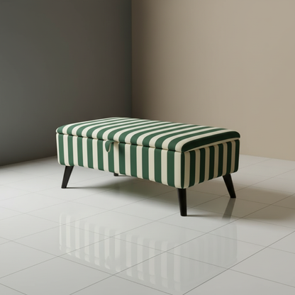 Handcrafted UK storage ottoman with contemporary motif and hinged lid