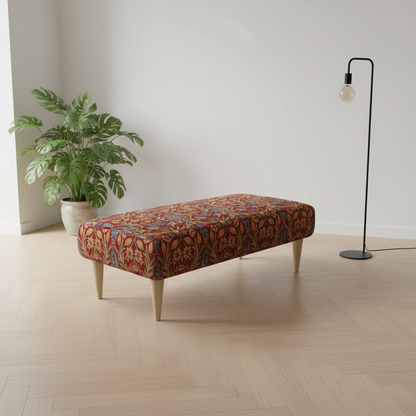 Handcrafted UK upholstered bench featuring abstract art style and solid wood frame