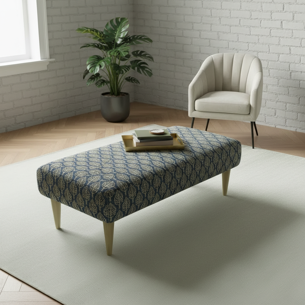 Handcrafted UK upholstered bench with elegant painterly style design