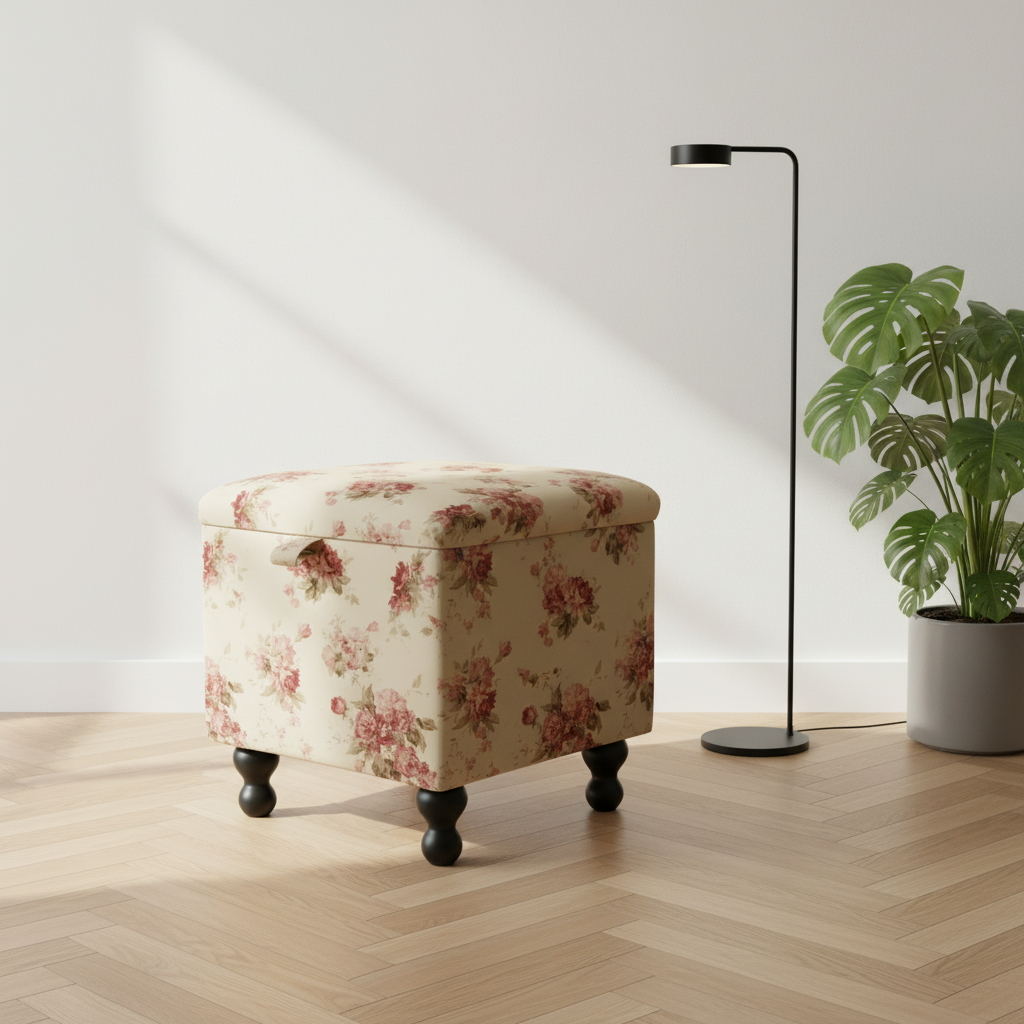 Handcrafted multifunctional ottoman supporting drinks and décor