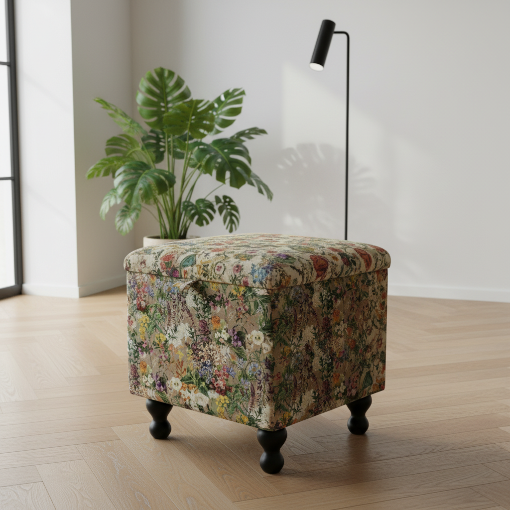 Handcrafted wooden frame seating cube for children's playroom