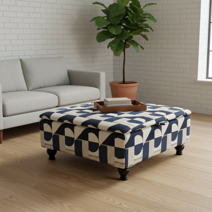 Modern Conservatory Accent Table with Hidden Storage | Abstract Design Fabric Ottoman | istools Luxury Centrepiece