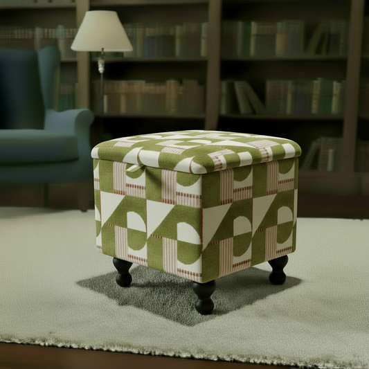 High-Density Foam Storage Ottoman with vibrant artistic design
