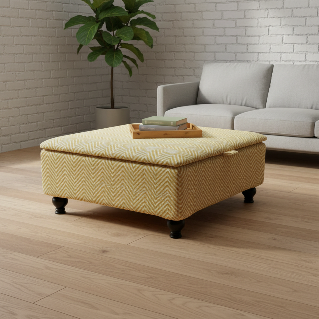 Bespoke Upholstered Square Bench – Multi-Toned Designer Pattern, Deep Storage & Handcrafted UK Quality