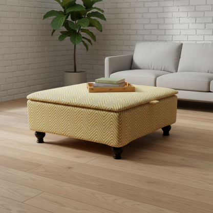 Bespoke Upholstered Square Bench – Multi-Toned Designer Pattern, Deep Storage & Handcrafted UK Quality