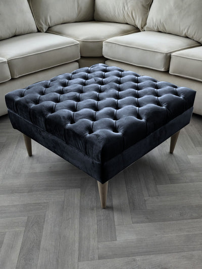 Premium Black Coffee Table Bench, Chesterfield Footstool seat