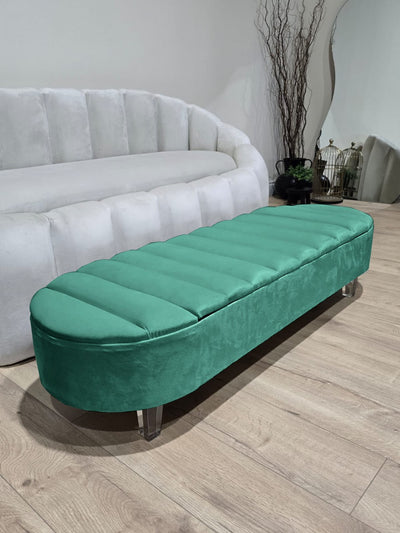 Olivia green Coffee Table Bench, line panel storage Footstool seat