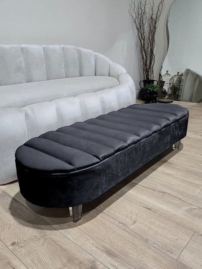 Olivia black Coffee Table Bench,line panel lid storage Footstool seat