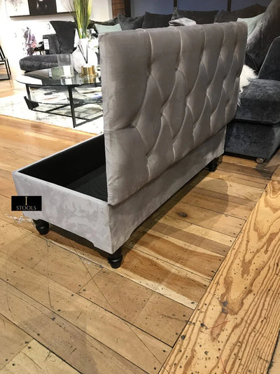 Silver Ottoman Coffee Table Storage Bench | Light Grey Chesterfield Footstool
