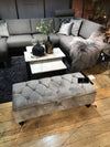 Silver Ottoman Coffee Table Storage Bench | Light Grey Chesterfield Footstool