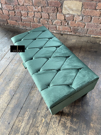 Green Ottoman Storage Bench | Velvet Green Footstool UK | Dark Green Ottoman Bench