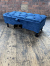 Blue Coffee Table Ottoman Storage Bench | Velvet Blue Chesterfield Footstool UK