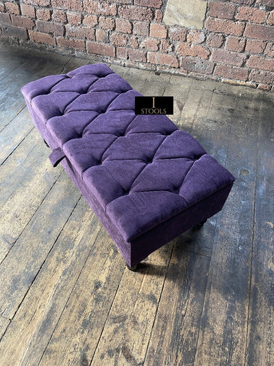 Purple Aubergine Ottoman Storage Bench | Purple Chenille Fabric Footstool