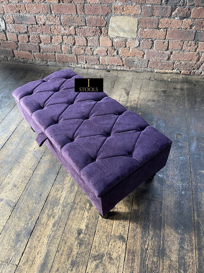 Purple Aubergine Ottoman Storage Bench | Purple Chenille Fabric Footstool