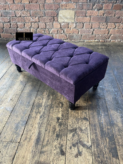 Purple Aubergine Ottoman Storage Bench | Purple Chenille Fabric Footstool