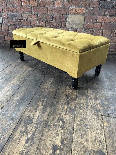 Mustard Gold Ottoman Storage Bench | Gold Velvet Chesterfield Footstool