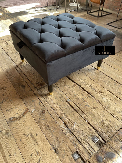 Black Square Coffee Table Ottoman Storage | Black Pouffe Footstool