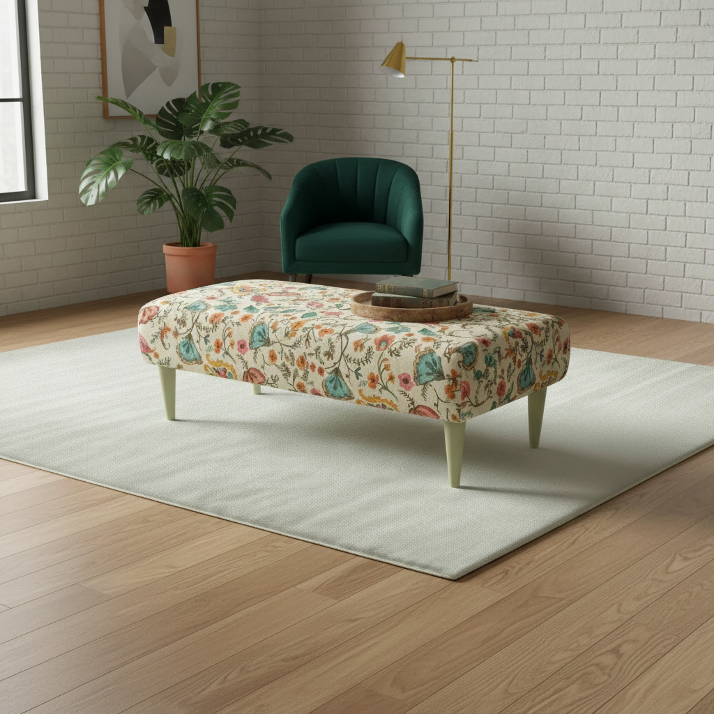 Long upholstered pouffe ideal for lounge or bedroom seating