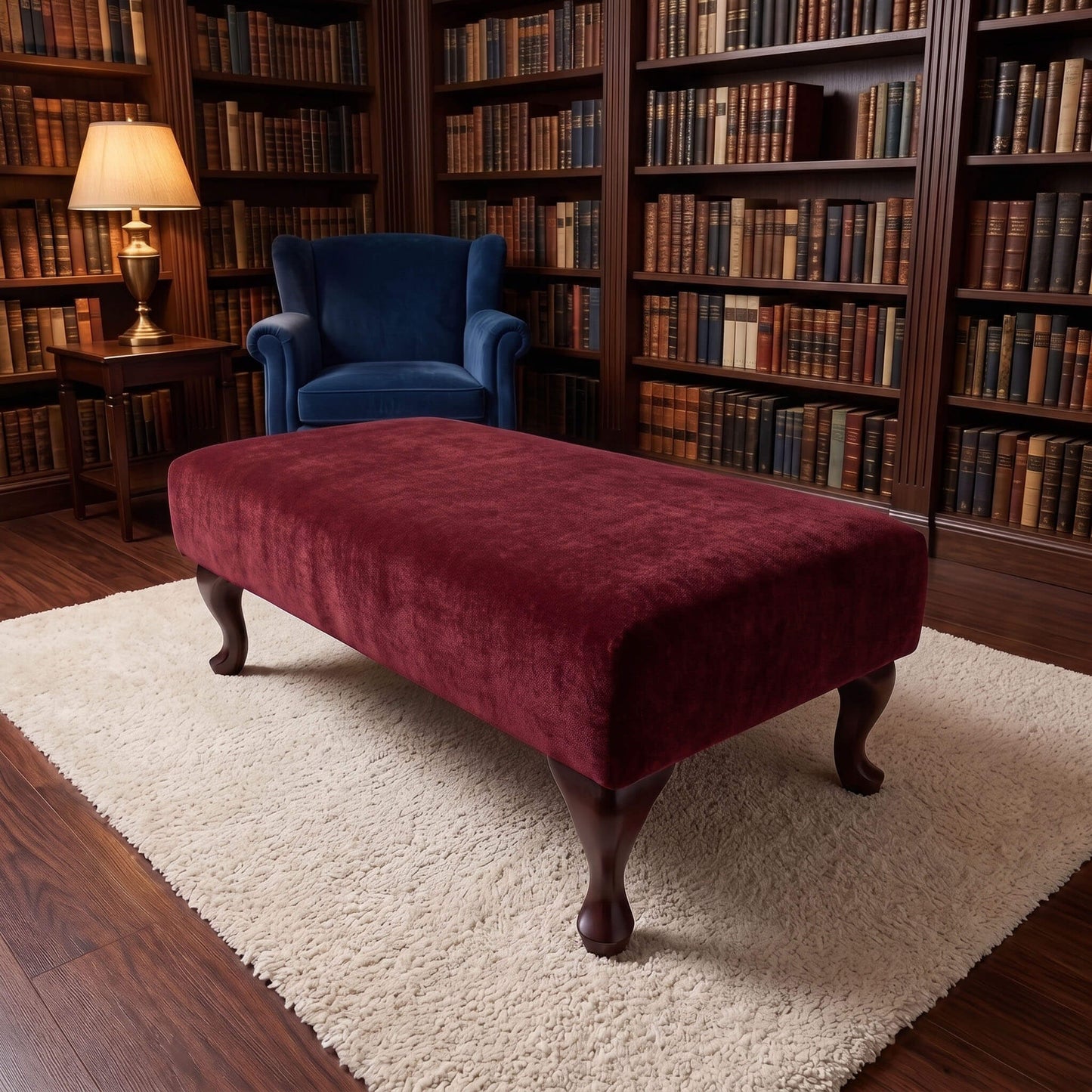 Luxury made to measure footstool in rich hue plain fabric for living room