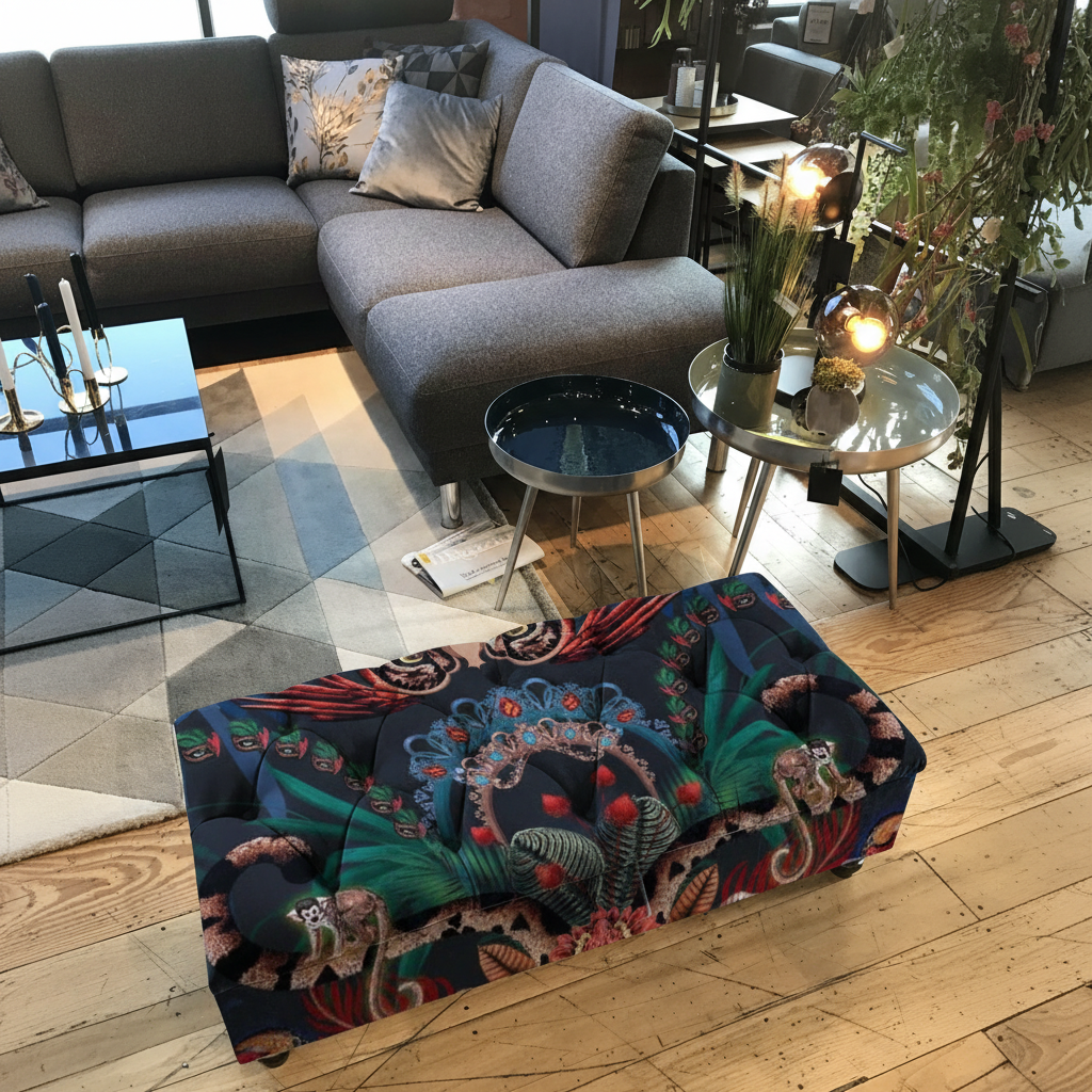 Luxury rectangular buttoned storage footstool UK made
