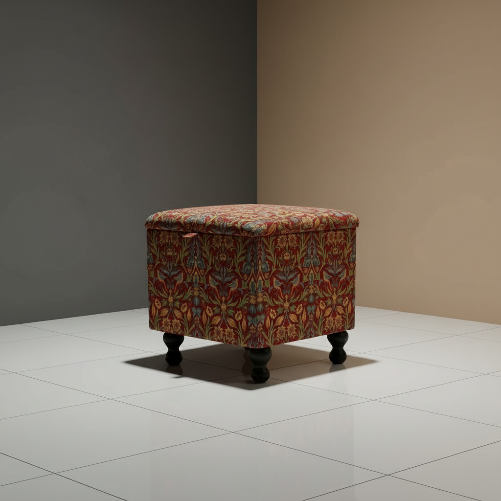 Luxury square storage footstool coffee table centrepiece with artistic statement fabric