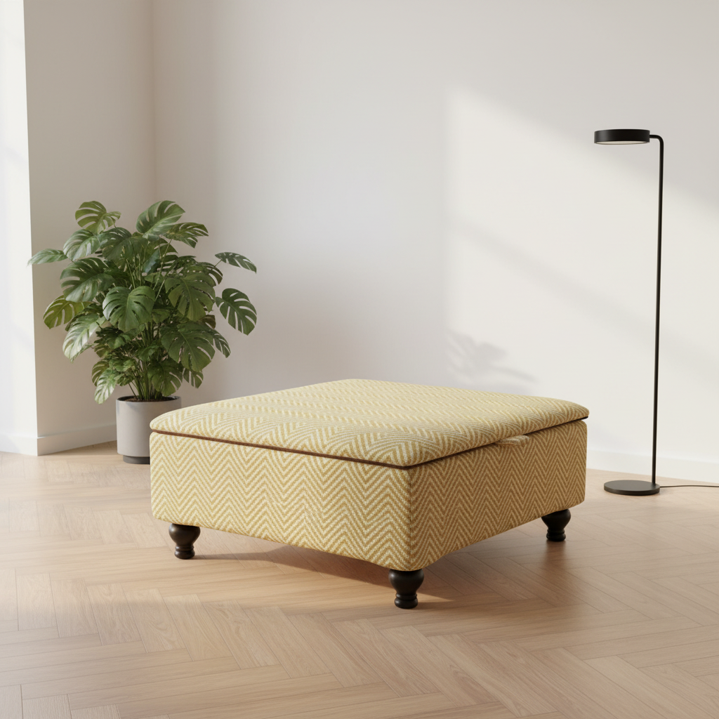 Bespoke Upholstered Square Bench – Multi-Toned Designer Pattern, Deep Storage & Handcrafted UK Quality