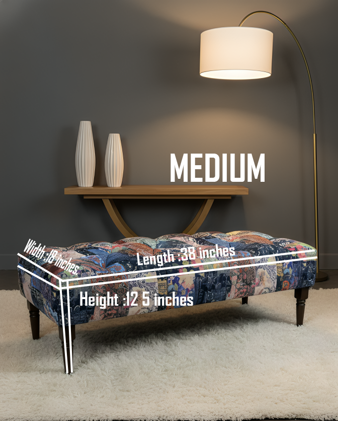 Damask  Upholstered Footstool Ottoman Bench – Handmade Stylish Seating & Storage