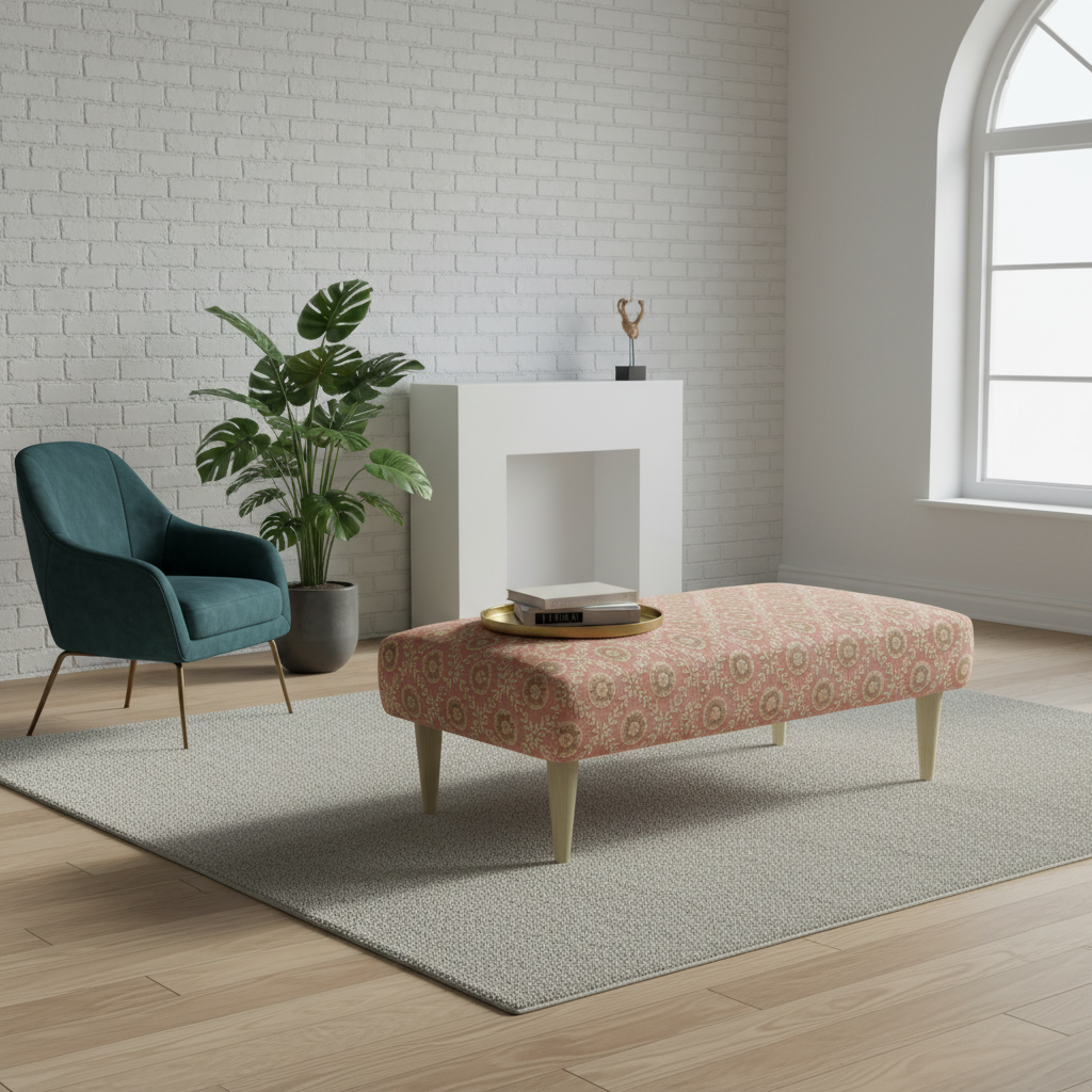 Modern abstract style ottoman with fixed top design, ideal for contemporary lounge or bedroom décor