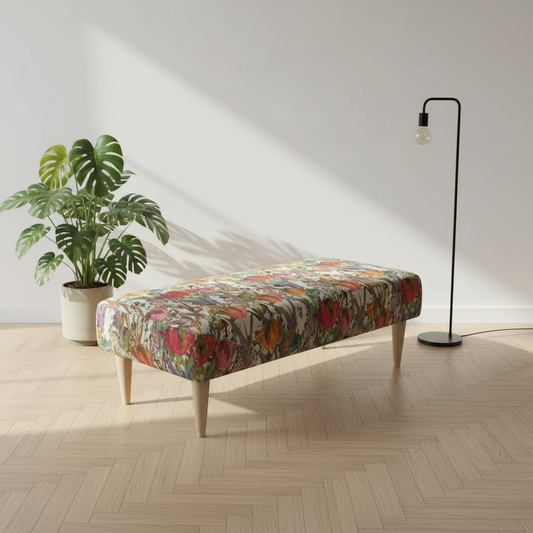 Modern entryway furniture with sleek fixed-top design and abstract art style