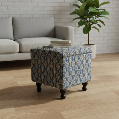 Modern handcrafted fabric footstool with statement fabric finish