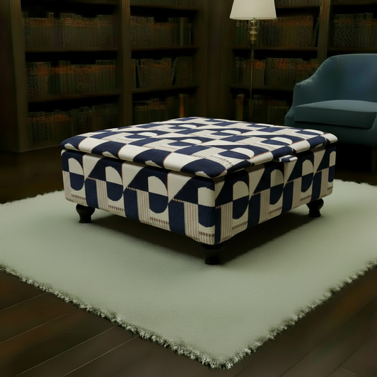 Modern Conservatory Accent Table with Hidden Storage | Abstract Design Fabric Ottoman | istools Luxury Centrepiece