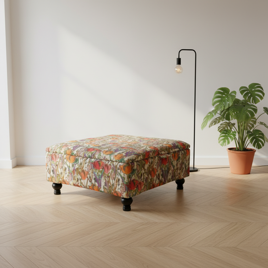 Multi-Toned Artistic Storage Ottoman with Hinged Lid