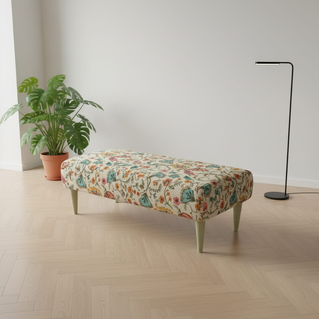 Multi-toned long upholstered bench perfect for coffee table or extra seating