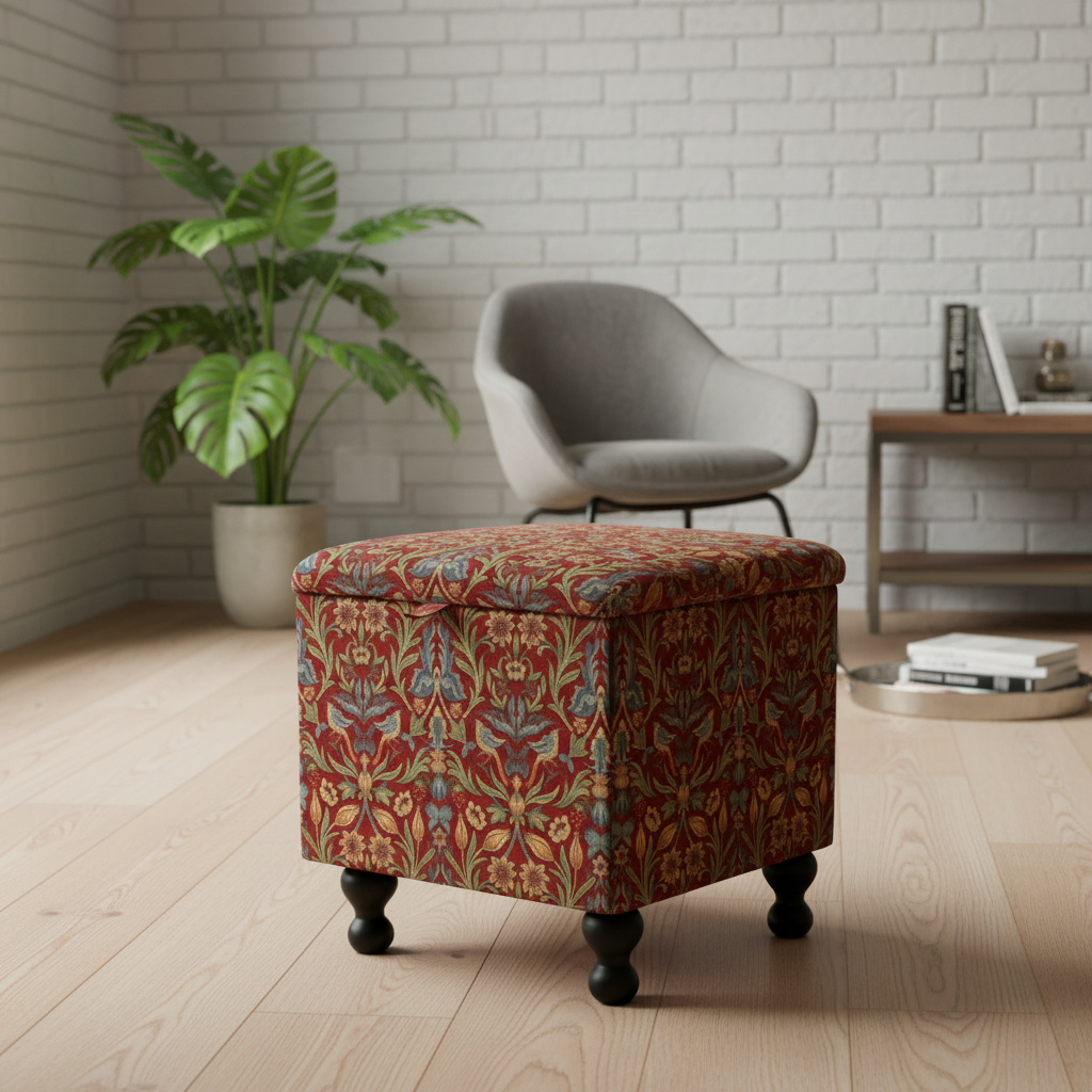 Multi functional square storage footstool coffee table with artistic fabric design