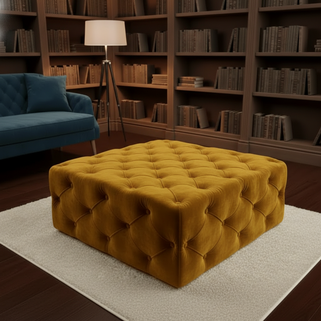 Large Velvet Square Ottoman Coffee Table with Storage – Multiple Colour Options