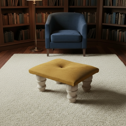 Small Creamy White Footrest Pouffe – Handmade Velvet Ottoman UK